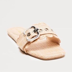 Fashion Nova Beige Woven Slide with Silver Buckle (not wide fit)